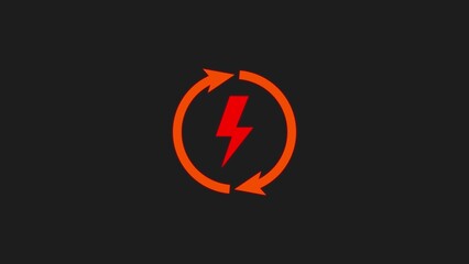 Bright red lightning bolt inside a circular arrow symbol on a dark background representing energy and power