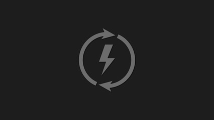 Gray lightning bolt symbol enclosed in a circular arrow loop on a dark background representing energy and renewal