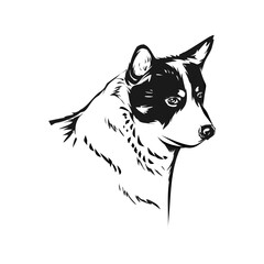Hand-drawn vector portrait of a beautiful dog head in a black and white ink sketch style. Isolated illustration for pet logo design or veterinary