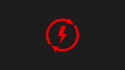Red lightning bolt symbol with circular arrows indicating renewable energy or electrical power generation on a dark background