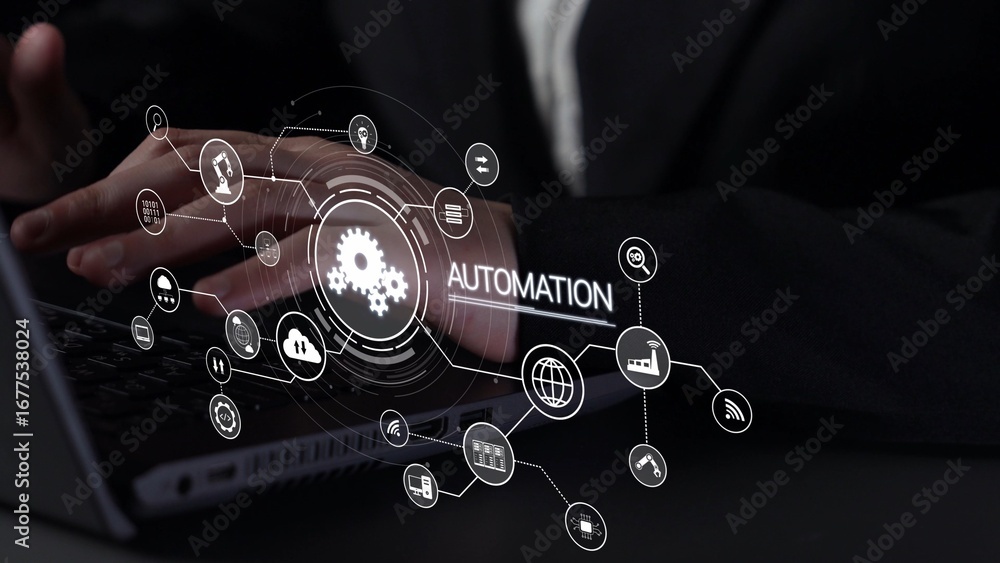 Poster modern automation drives workflow efficiency by connecting systems, people, and data. with intellige