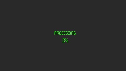 Green glowing text on a dark background with the word processing and a loading bar indicating progress