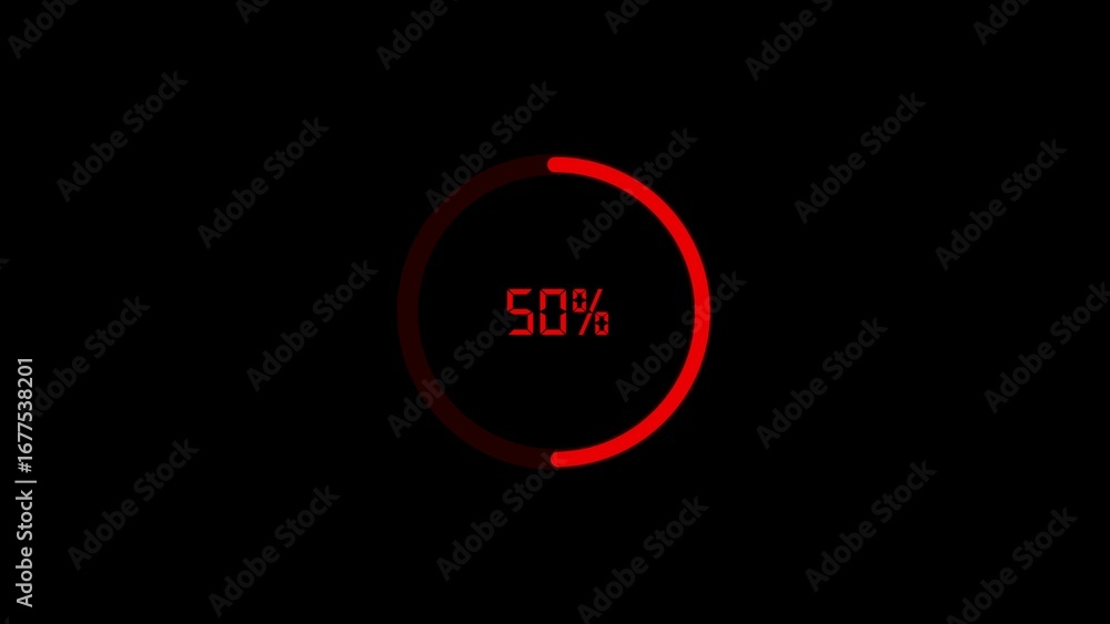 Poster futuristic glowing red circular progress bar with 50 percent displayed on a dark background
