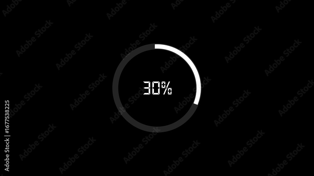 Poster modern minimalist circular progress bar indicator showing thirty percent completion against a stark 