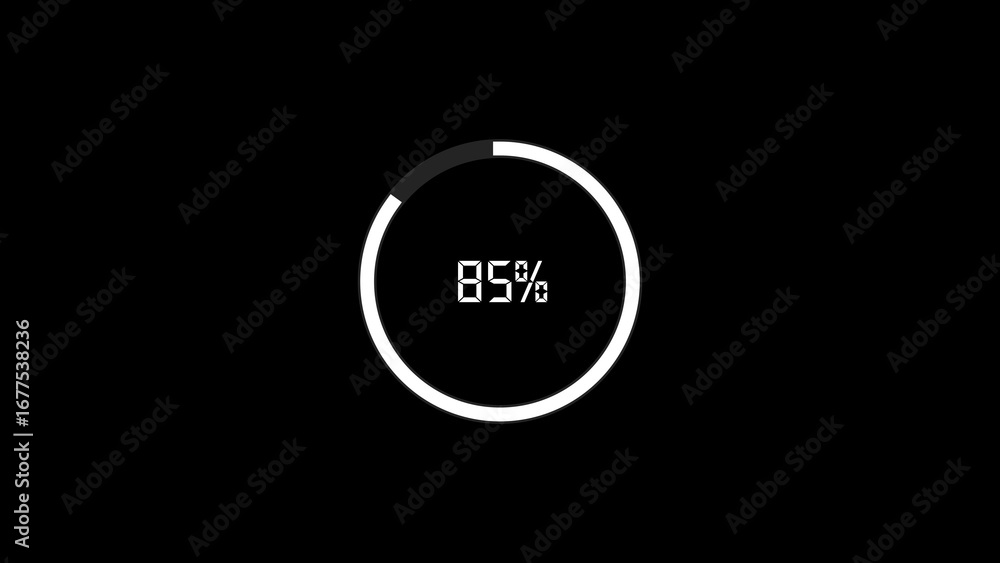 Poster modern minimalist circular progress bar displaying eighty five percent completion on a dark backgrou