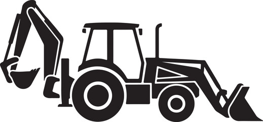 Black Silhouette of a Backhoe Loader Construction Vehicle heavy equipment