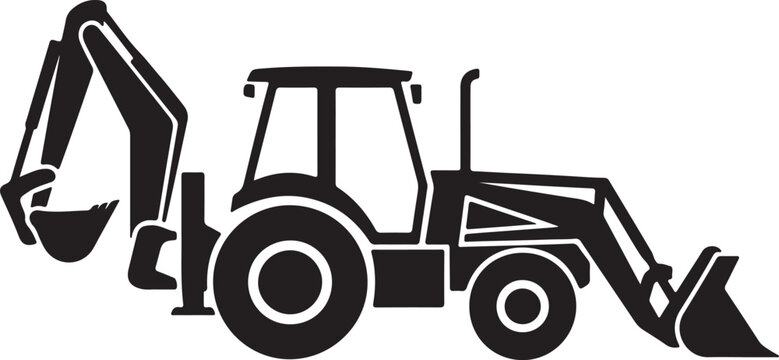 Black Silhouette of a Backhoe Loader Construction Vehicle heavy equipment