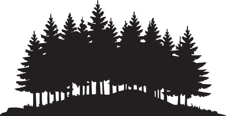 Black Silhouette of a Dense Pine Forest on a White Background pine trees