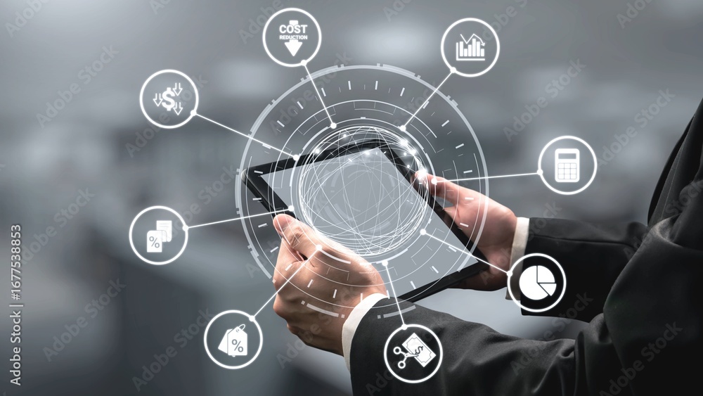 Poster cost reduction and cost saving through digital transformation, business cost optimization, operation