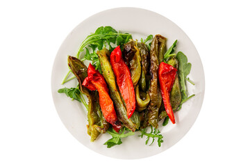 Grilled pepper salad roasted vegetables bbq meal tasty snack fresh delicious gourmet food background on the table rustic food top view copy space keto and paleo diet vegan and vegan food
