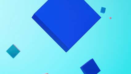 Dynamic abstract composition with vibrant blue geometric shapes floating against a bright, modern background, perfect for digital design concepts
