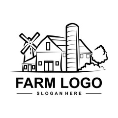 Farm Logo Design A Simple and Elegant Black and White Farm Logo Illustration