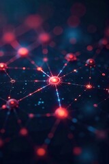 Close-up of a network of glowing nodes and lines connecting, symbolizing innovative technological connection and digital transformation , sophisticated, futuristic