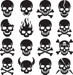 Fototapeta premium Collection of diverse skull and crossbones graphic designs for creative use