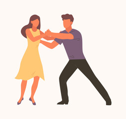 people dancing. disco enjoy party, male and female characters listening music and dance from joy fun. vector cartoon characters.