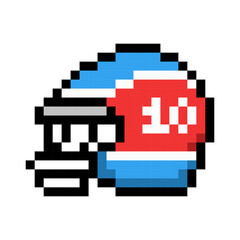 Pixel Art Blue and Red American Football Helmet Number 10