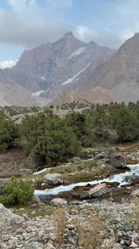 Mountain river in Fann mountains Pamir Alay range in Tajikistan