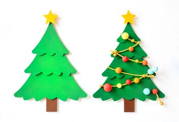 illustration Two stylized Christmas trees, white background.