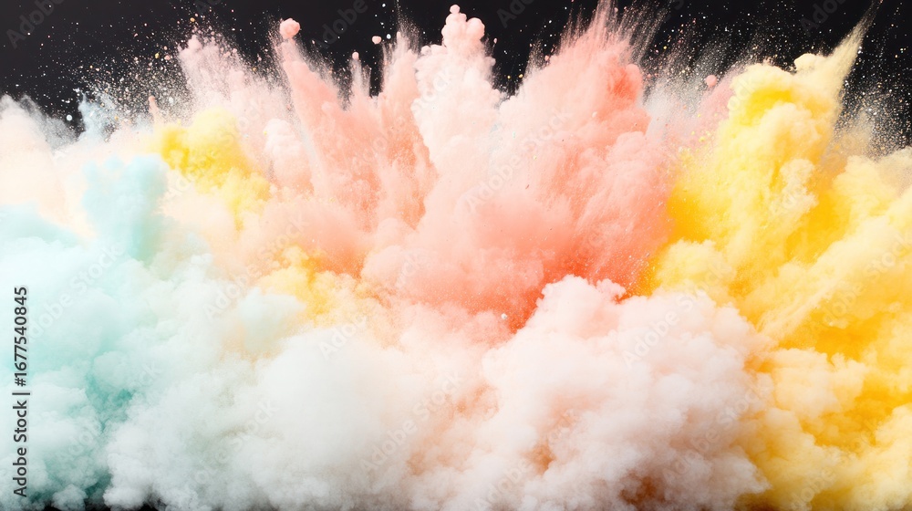 Poster powder explosion of colors: witness a vibrant explosion of colored powder, a dynamic abstract scene 