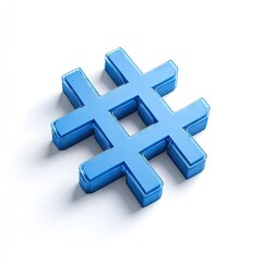 Obraz premium 3D rendered, bright blue hashtag symbol, isolated on white. Glossy, slightly transparent appearance