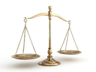 A polished, gold-toned balance scale, elegantly positioned on a white background, symbolizes fairness and justice.