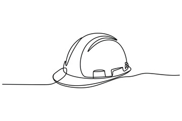 Continuous Line Drawing of an safety helmet isolated on white