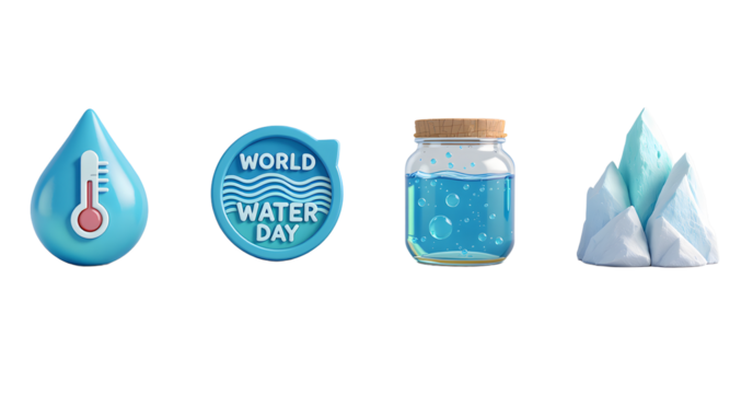 World Water Day Image With Water Drop, Thermometer, Jar and Iceberg