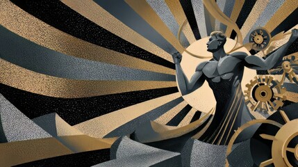 Elegant Art Deco Labor Day banner with abstract figure