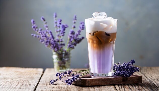 iced lavender latte in a glass