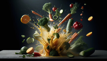 Explosion of Fresh Vegetables and Fruits – Dynamic Food Splash