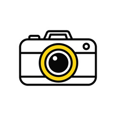 Stylized Icon of a Modern Digital Camera with Yellow Lens Accent.