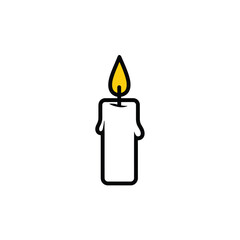 Stylized Burning Candle Icon with Yellow Flame and Melted Wax Details.