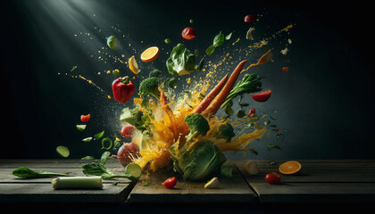 Explosion of Fresh Vegetables and Fruits – Dynamic Food Splash