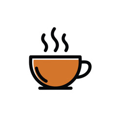 Steaming Cup of Coffee or Tea Brown Line Art Icon.
