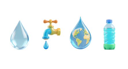 Water Drop Faucet Bottle Earth Conservation Concept