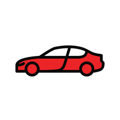 Red Sedan Car Icon with Black Outline and Wheels.