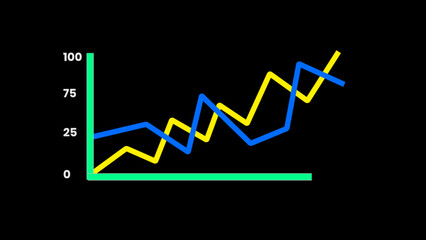 Two Colorful Line Graphs Showing Upward Trends on a Black Background chart data