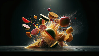 Colorful Explosion of Fresh Fruits – Dynamic Splash Art