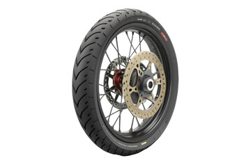 Motorcycle tire with brake disc isolated on transparent background