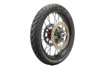 Motorcycle tire with brake disc isolated on transparent background