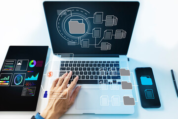 Concept of database management and business information through digital system, statistical examination in company planning.
