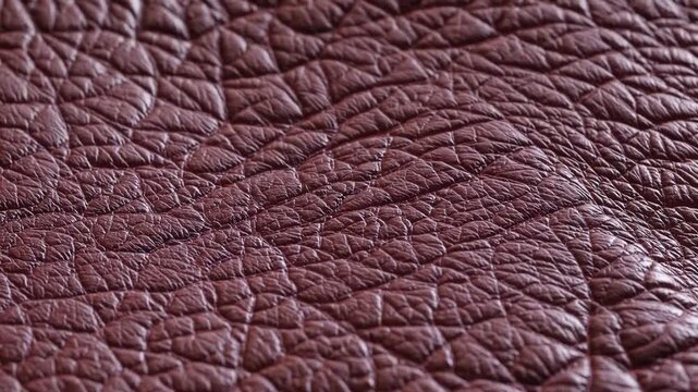 Deeply textured, extremely aged leather in dark reddish-brown color, presented in flat, close-up view for use as background