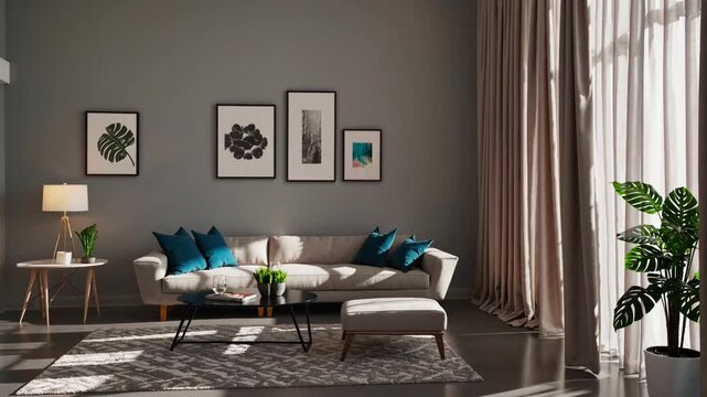 Modern Living Room Interior Design Showcasing Beautiful and Elegant Curtains Hanging on Window