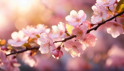 Fototapeta premium delicate pink blossoms on a branch in soft sunlight