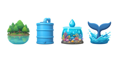 Water Icons Forest, Tank, Ocean, Whale Tail