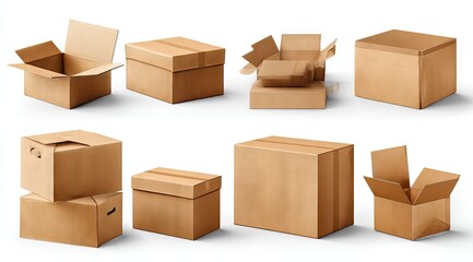 Fototapeta premium Cardboard boxes in various open and closed states
