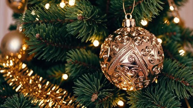 Christmas tree ornamentation utilized as background design element gold