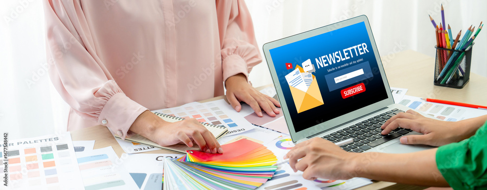 Poster newsletter signup page on computer for customer to subscribe brisk newsletter update information to 