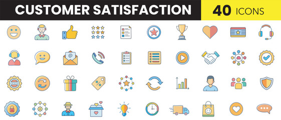 Customer Satisfaction Color Icon Set &ndash; Service, Feedback and Quality Illustrations