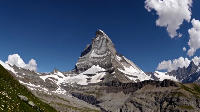 breathtaking view of the iconic and majestic Matterhorn mountain peak on clear and sunny summer day